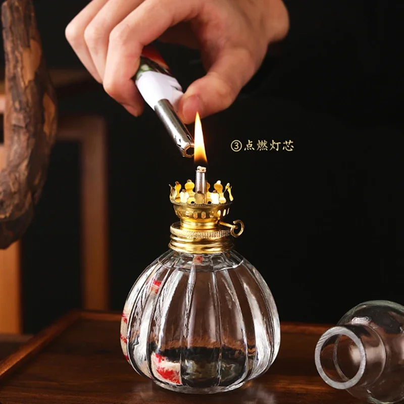 Glass Oil Lamp Glass Kerosene Lamp For Tabletop Decor With Wick Vintage Indoor Kerosene For Camping Hunting Emergencies Power Outages
