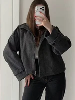 FSMG Vintage ample col montant manteau en laine pour les femmes décontracté solide manches longues chaud recadrée pardessus mode haute rue vêtements d'extérieur 3