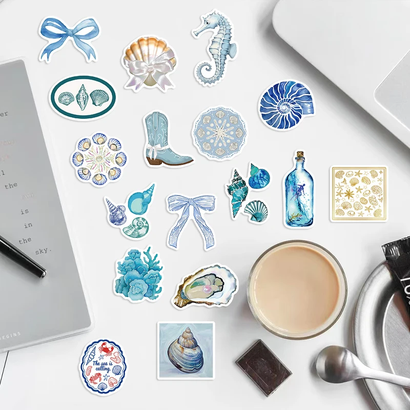 100PCS 여름 푸른 해안 신선하고 가벼운 스티커 오션 아트 페인팅 미적 가방 노트북 스티커 어린이 장난감 선물