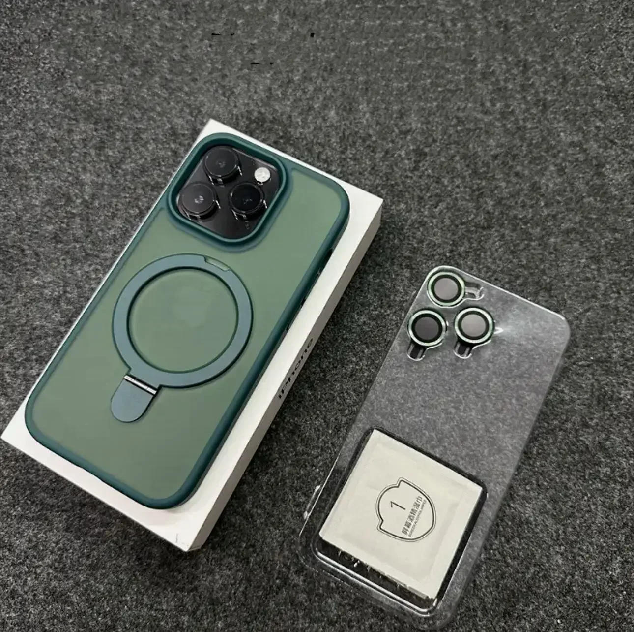 Magnetic Metal Ring Stand Case with Lens Protector - Matte Finish