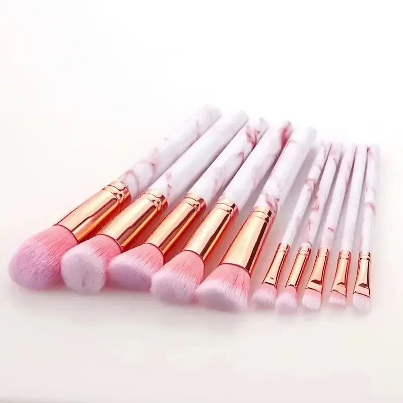 Marble Makeup Brushes Premium Synthetic Kabuki Foundation Blending Face Powder Blush Concealers Eye Shadows Brushes 10 Pcs