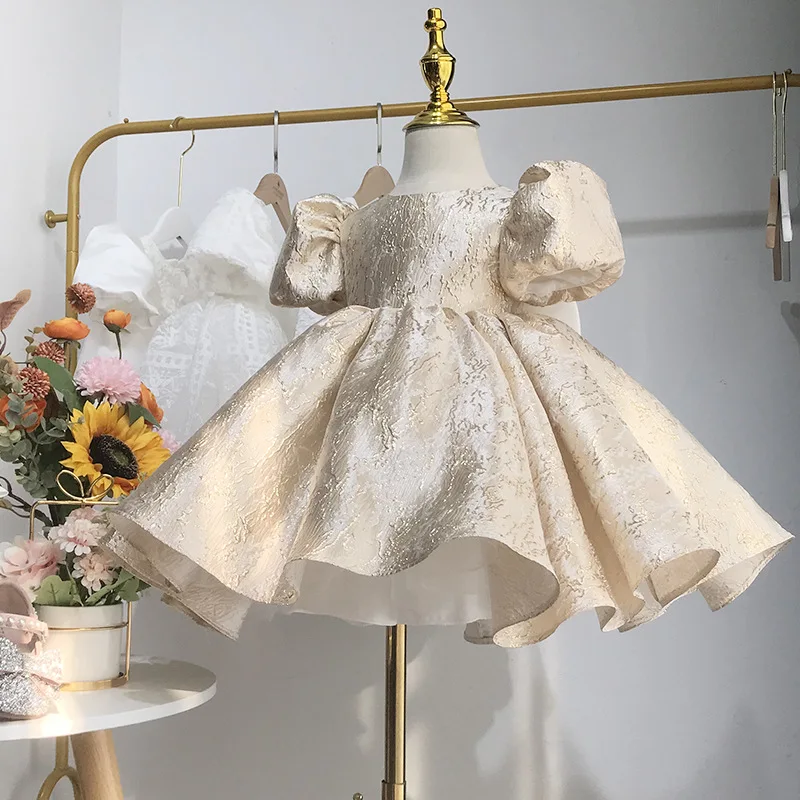 

Glitter Illusion Lush Girl Party Dresses Bowtie Puffy Girl Princess Dress Elegant Luxurious Birthday First Communion Dresses