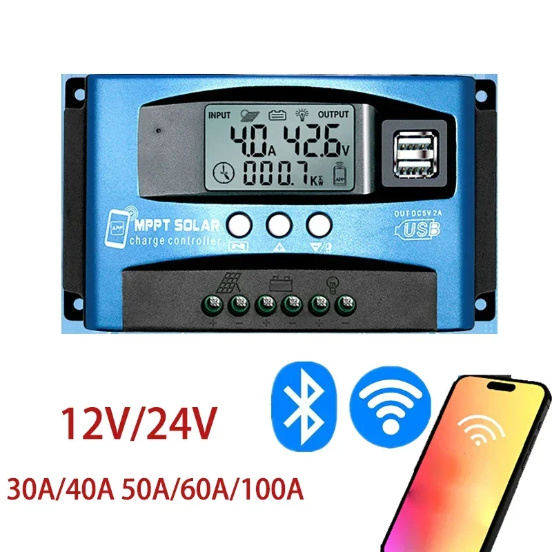 Solar Charge Controller WiFi bluetooth MPPT 30A 40A 50A 60A 100A LCD ...