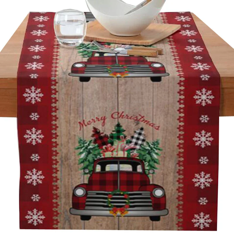 New Christmas Poinsettia Flower Faceless Gnome Elk Tree Snowflake Printed Table Runner Flag Tablecloth Table Cloth Cover Decor