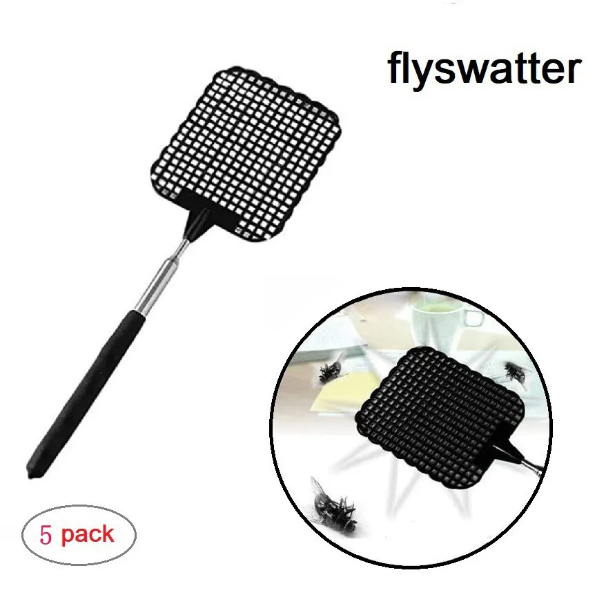 5 Pack Black Creative Fly Swatter Mosquito Swatter Stainless Steel Expansion Design Fly Repellent Supplies fly swatter