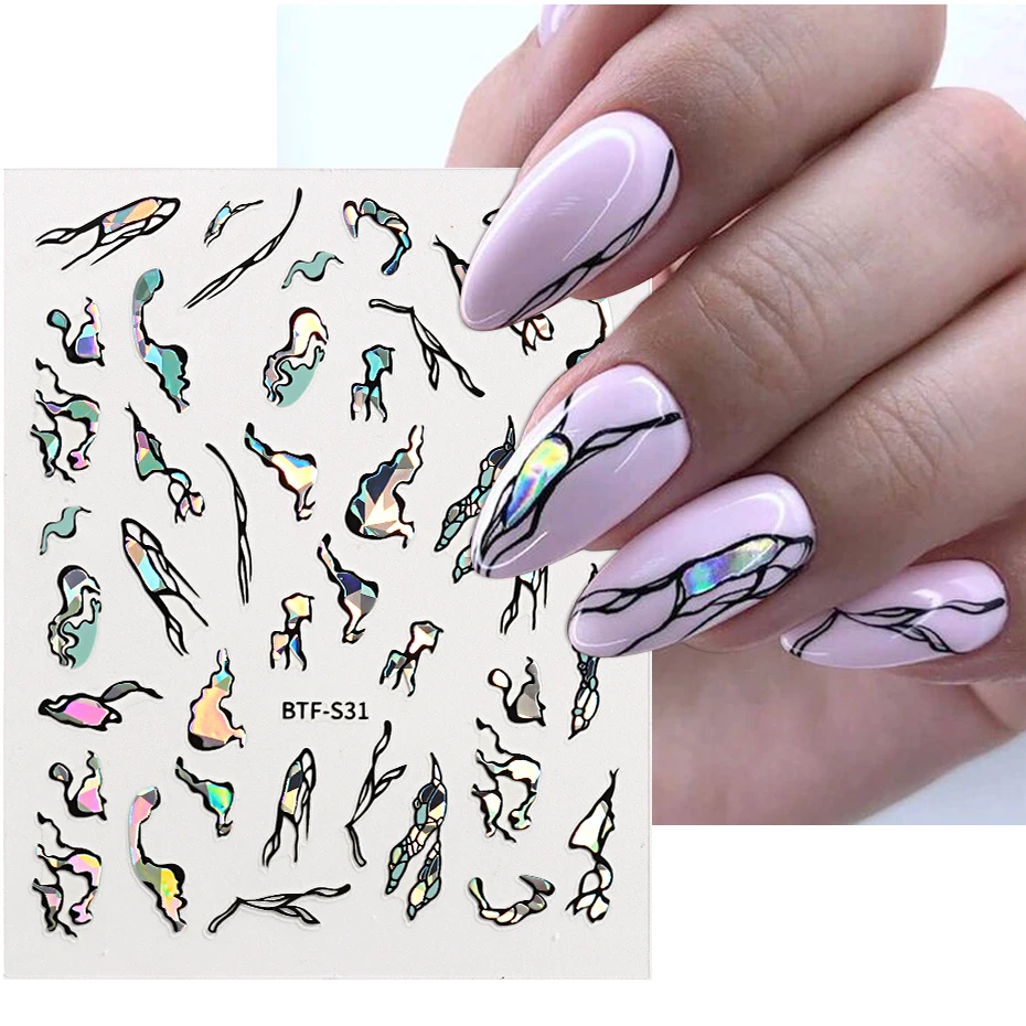 

Gilding Marble Pattern Laser Sliders Stickers For Nails 3D Wave Lines Nail Art Color Blooming Decal Manicure Accessories BTF-S31