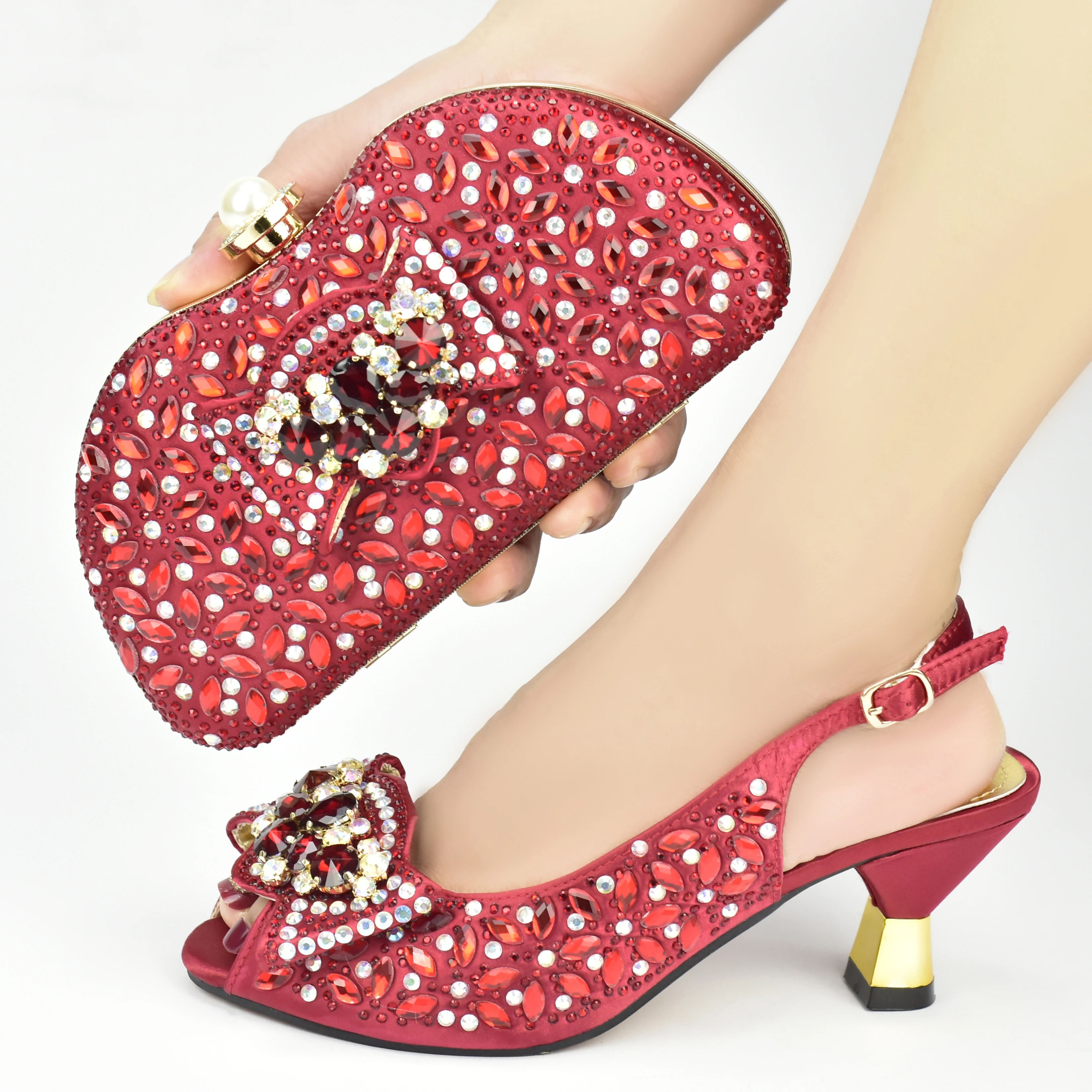 doershow fashion red Shoe and Bag Set Italian Matching Shoe and