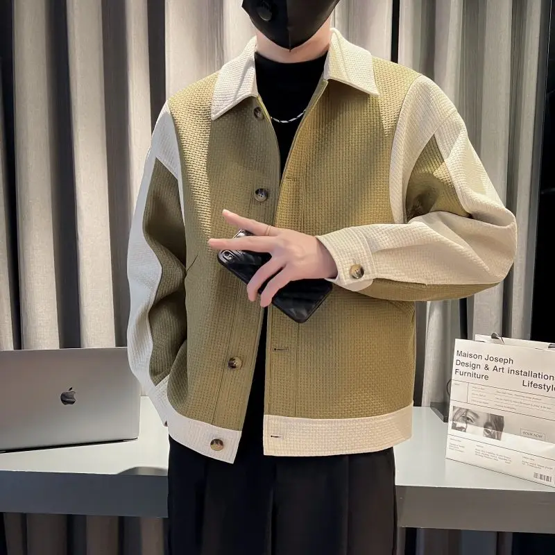 

2023 Spring and Autumn Jacket Men's Jacket Slim Business Turn Down Collar Coat Thin Casual Contrast Top Jackets for Mens V86