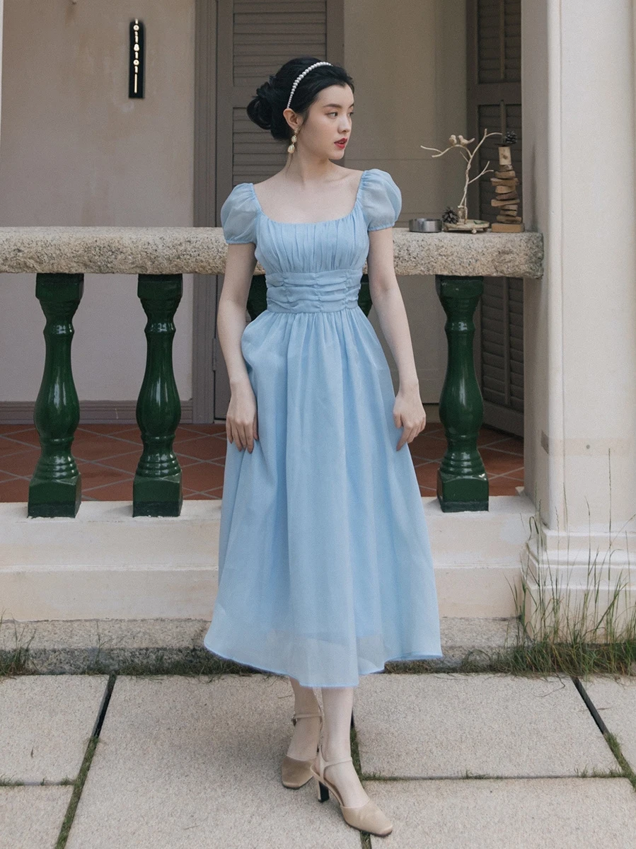 

French Vintage Long Dress Feminine Temperament Princess Dress Female Shell Shiny Fantastic chic Summer Fashion Sweet Long Dress
