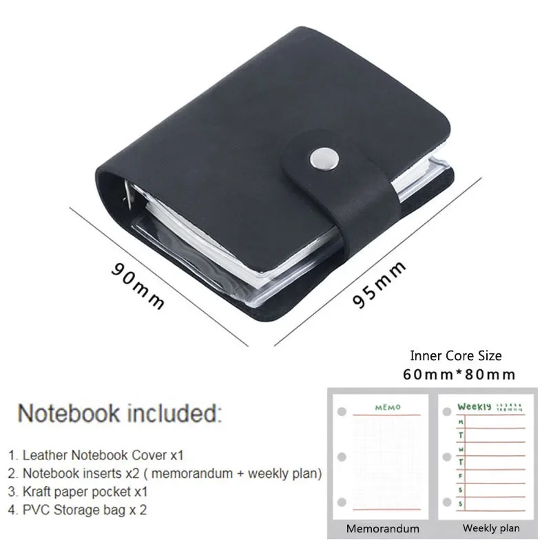 Retro Journal Crazy Horse Leather A9 3 Rings Mini Diary Weekly Planner Loose-leaf Planner Cowhide Notepad Portable Memo Pad 6