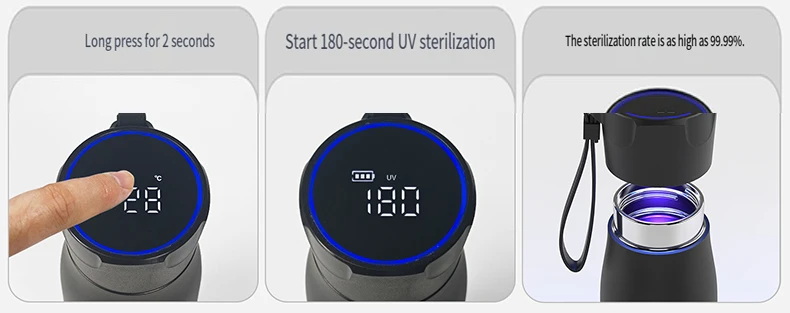 Smart UVC Self Cleaning Water Bottle with Temperature Display Drink Reminder 316 Stainless Steel Vacuum Flask for Travel Office