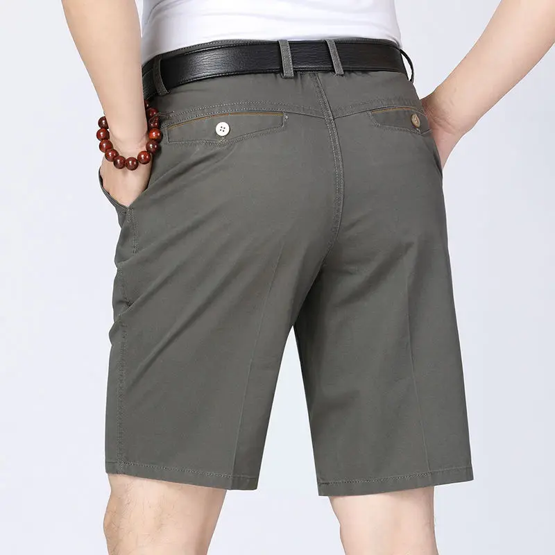 2023 Men Summer Fashion Solid Color Cotton Straight Knee Length Pants Male High Quality Business Casual Beach Shorts Ropa Hombre
