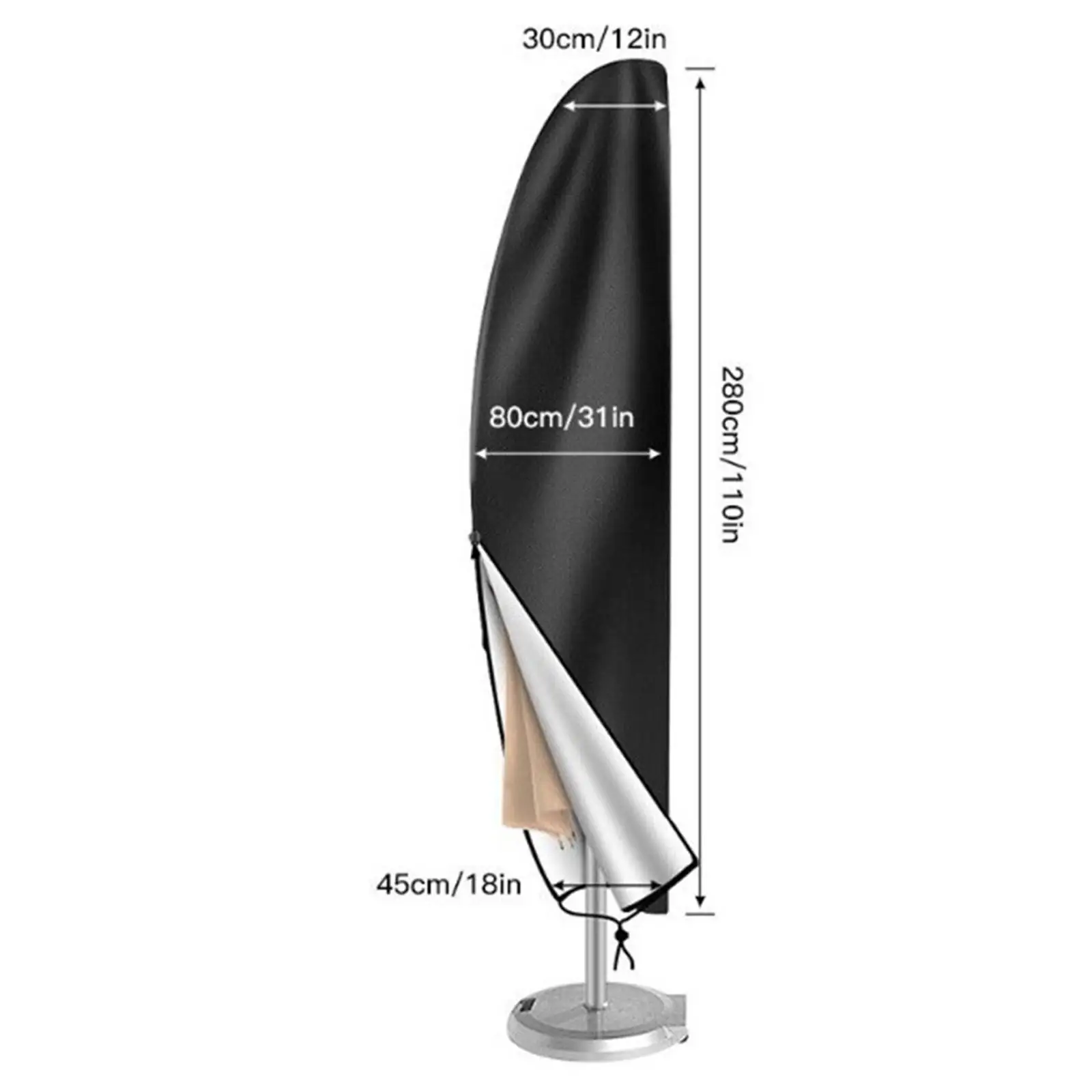 Patio Umbrella Parasol Cover Waterproof Windproof Black Lightweight with Zipper