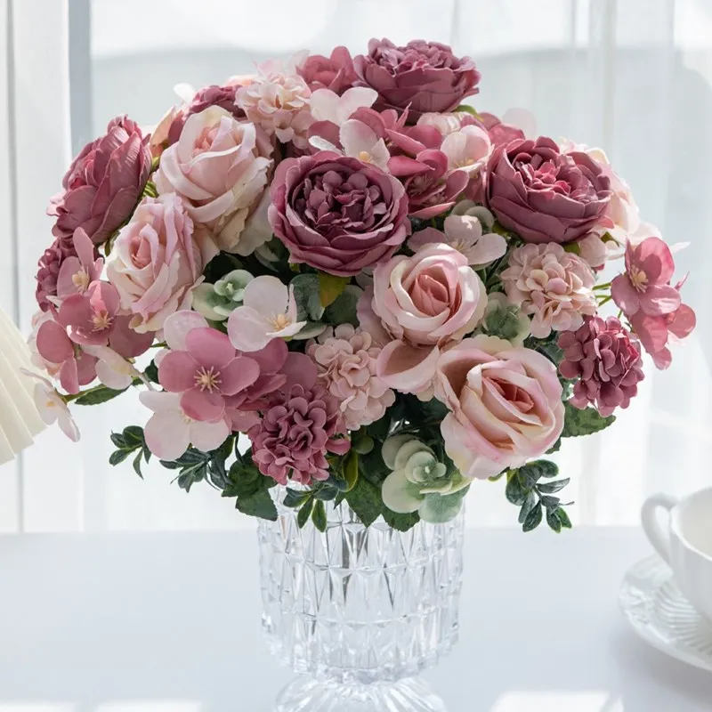 Künstliche Blume Seide Pfingstrose Rose Hortensie Hochzeit Bouquet Garten Festival Kranz Auto Dekoration Blumenarrangement Bonsai Prop – Detail 7