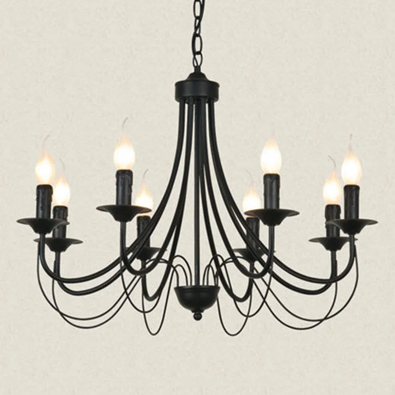 VintageWroughtIronChandelierCandleLightBlackMetalLightingFixtureforLivingRoomFoyer