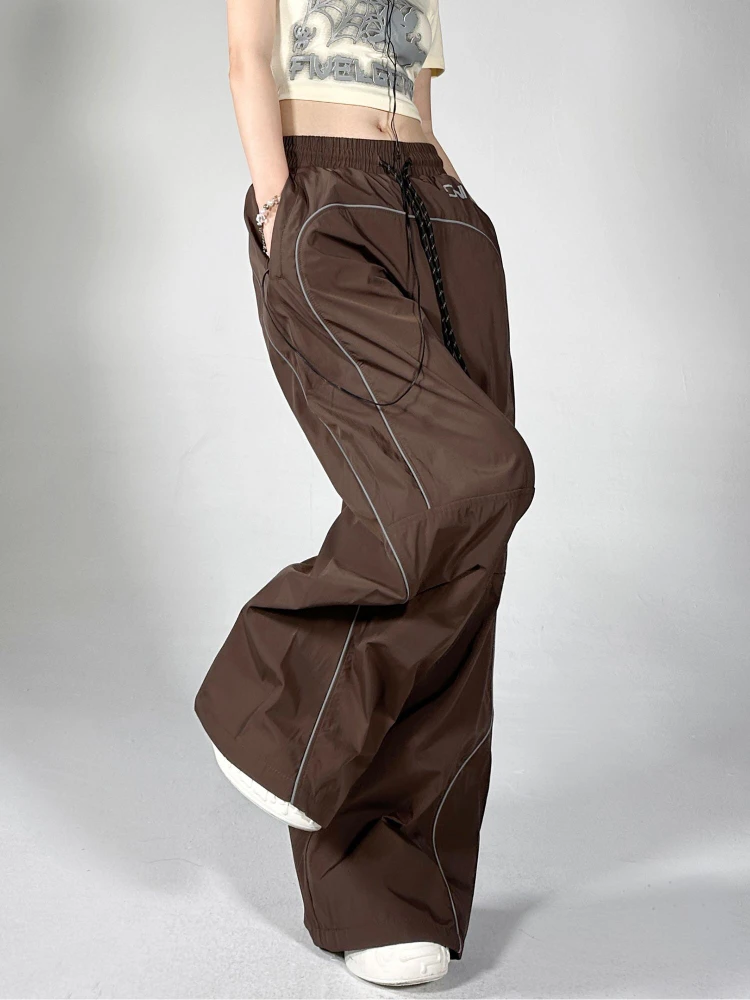 ADAgirl Women's Palazzo Pants Streetwear Fashion Reflective Stripe Jogger Wide Leg Trousers Y2k Baggy Sweatpants Female Pantalon
