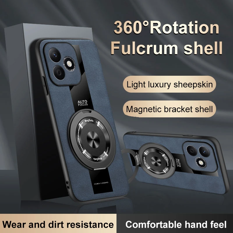 Luxury Leather Shockproof Magnetic Phone Case with Ring Holder