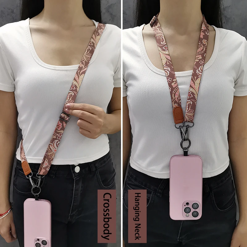 레트로 패턴 Crossbody 휴대 전화 매는 밧줄 조정 가능한 교수형 목 휴대 전화 스트랩 매는 밧줄 펜던트 유니버설 카드 가스켓