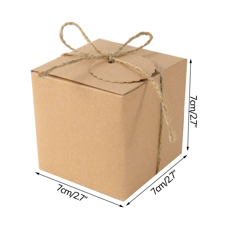 10pcs Kraft Paper Square Candy Box DIY Gift Box With Label Tag Wedding Birthday Party Decor Baby Shower Favor Supplies