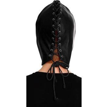 Maschera in Pelle Integrale per Uomo e Donna, Accessorio per Feste e Cosplay, Cappuccio con Doppia Cerniera, Maschera per Halloween e Giochi di Ruolo