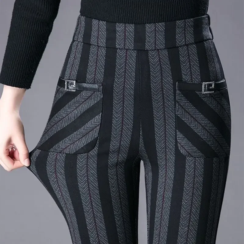 

Office Lady Vintage Korean Fashion Flare Pants Spring Autumn Elastic High Waist Chic Pocket Loose Women Casual Straight Trousers