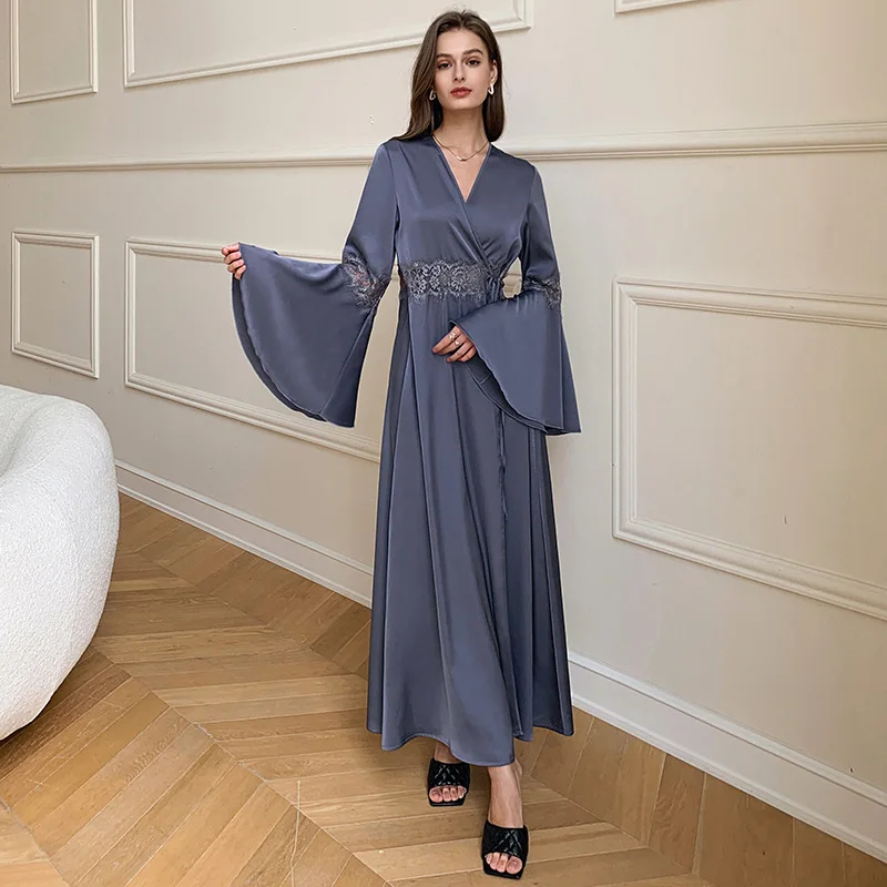 Pajamas female summer thin style satin ice silk pajamas lace stitching French elegant backless home clothes