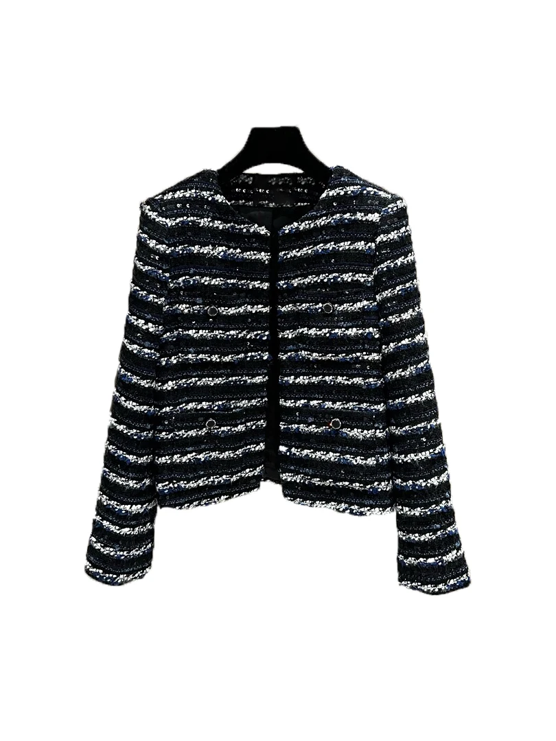 

Striped sequin jacket fashion exquisite personality comfortable 2024 fall and winter new 1116