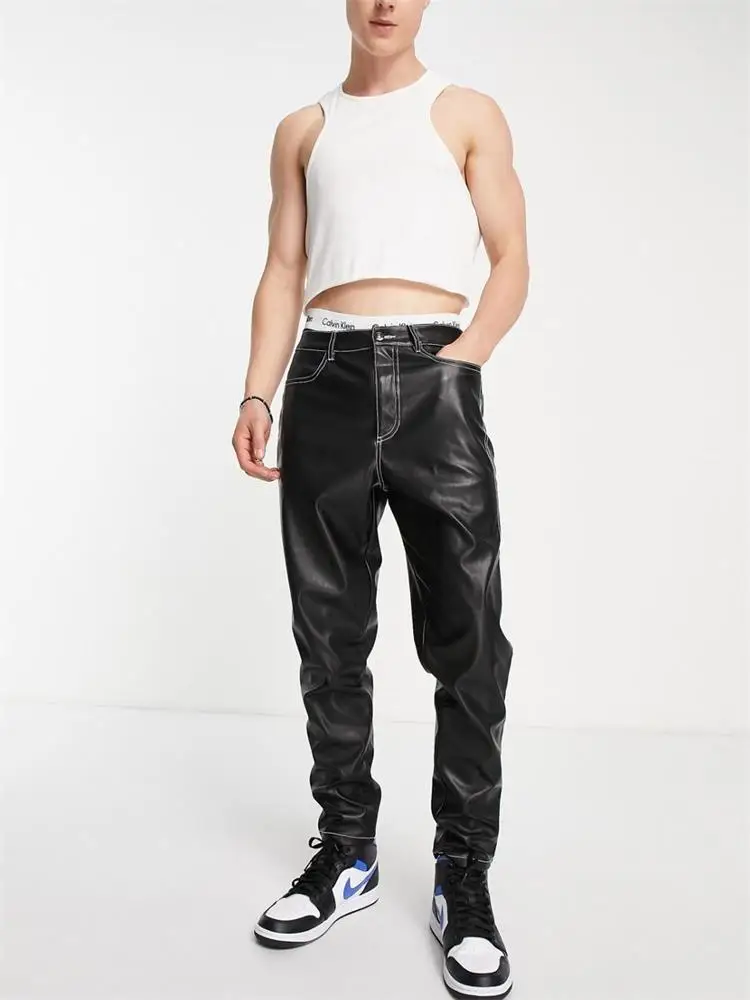 Men's Leather Pants New Fall/Winter Punk Style Fashion Rock Show Nightclub Long Pants