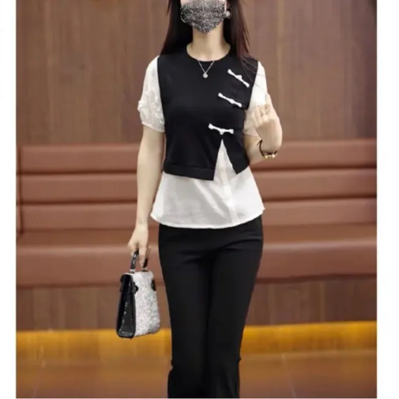 라운드넥 반팔 풀오버 셔츠, 심플한 단색 트렌드, 캐주얼 패션 여성복, 2024 여름 신상