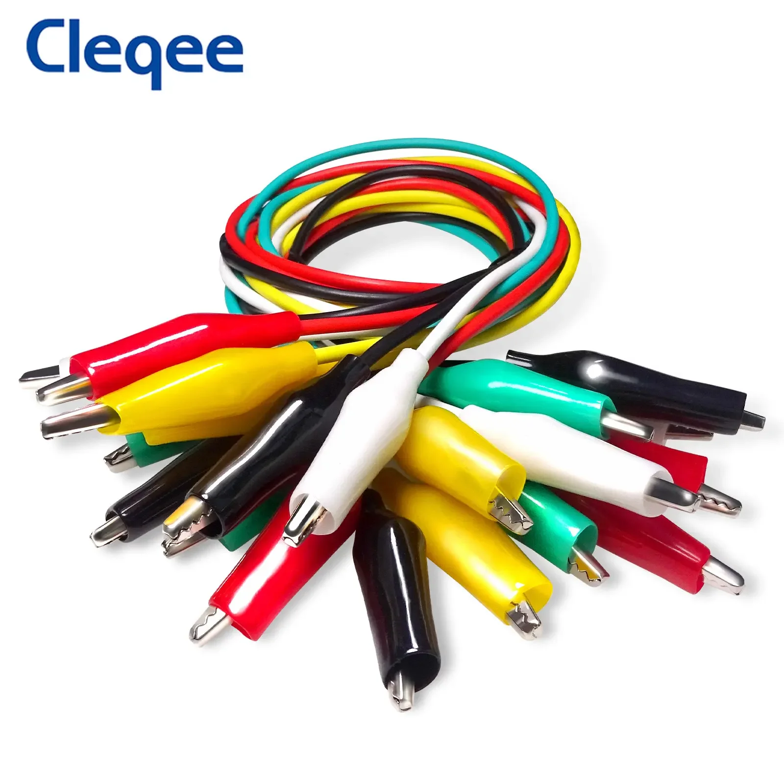 Cleqee P1025 10pcs 듀얼 악어 클립 전기 테스트 리드 DIY 양면 악어 클램프 Roach 부드러운 PVC 50cm 점퍼 와이어