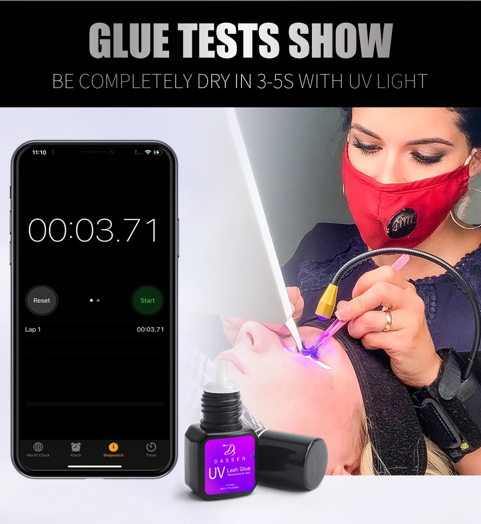 Description Picture 5 of itemDassen UV Glue Grafting False Eyelash Glue 1s quick-drying long-lasting Glue For Lash Extension Supplies