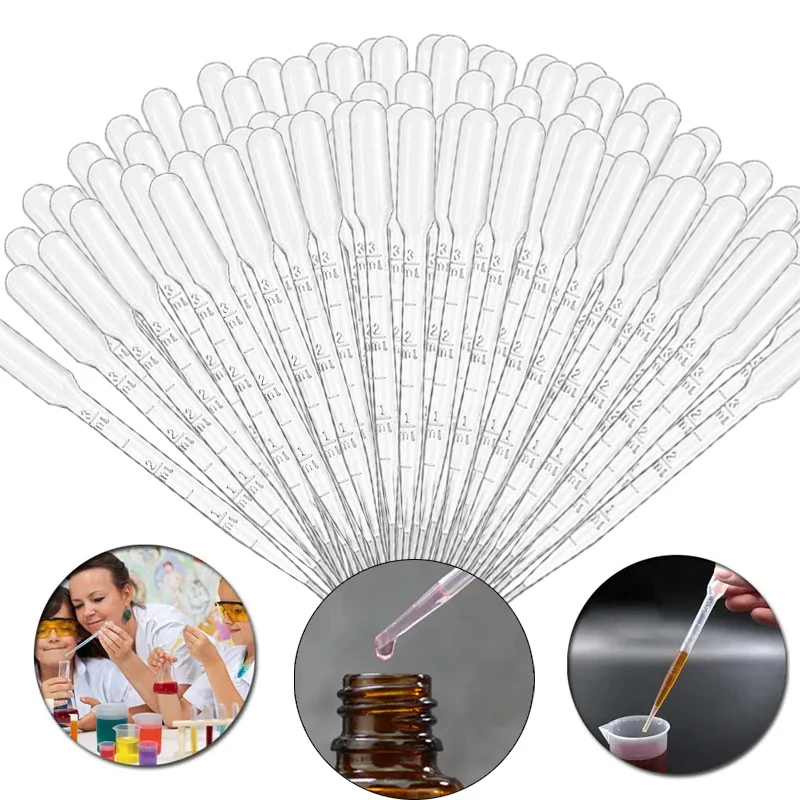 

100pcs 3ml Transparent Disposable Graduated Transfer Pipettes Eye Dropper for Lab Chemicals Experiment Supplies Makeup Tools