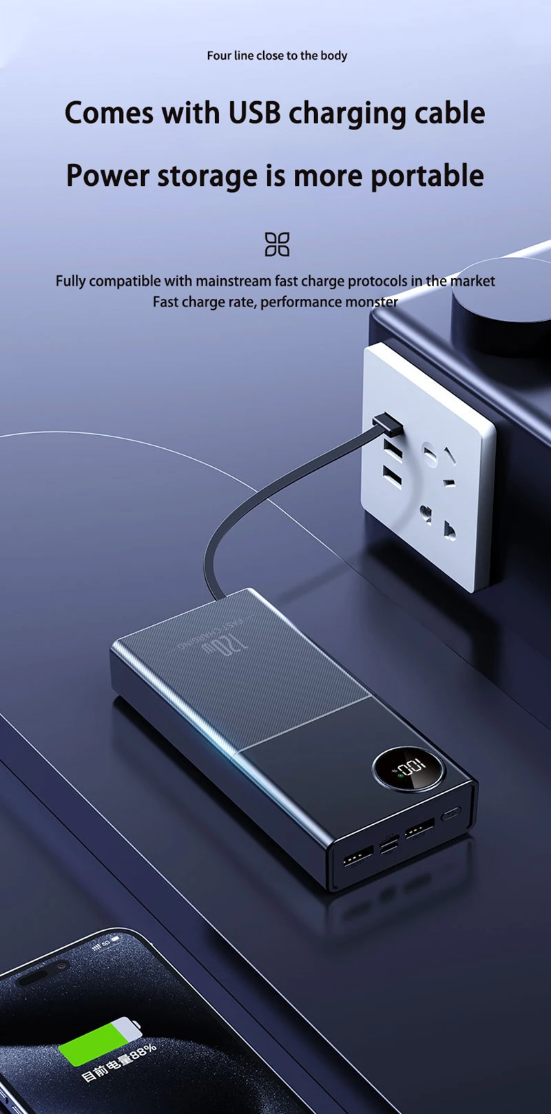 50000 mAh Fast Charging Power Bank Large Capacity Portable 66W Chargers With Four Cable Power Banks External Battery For Xiaomi