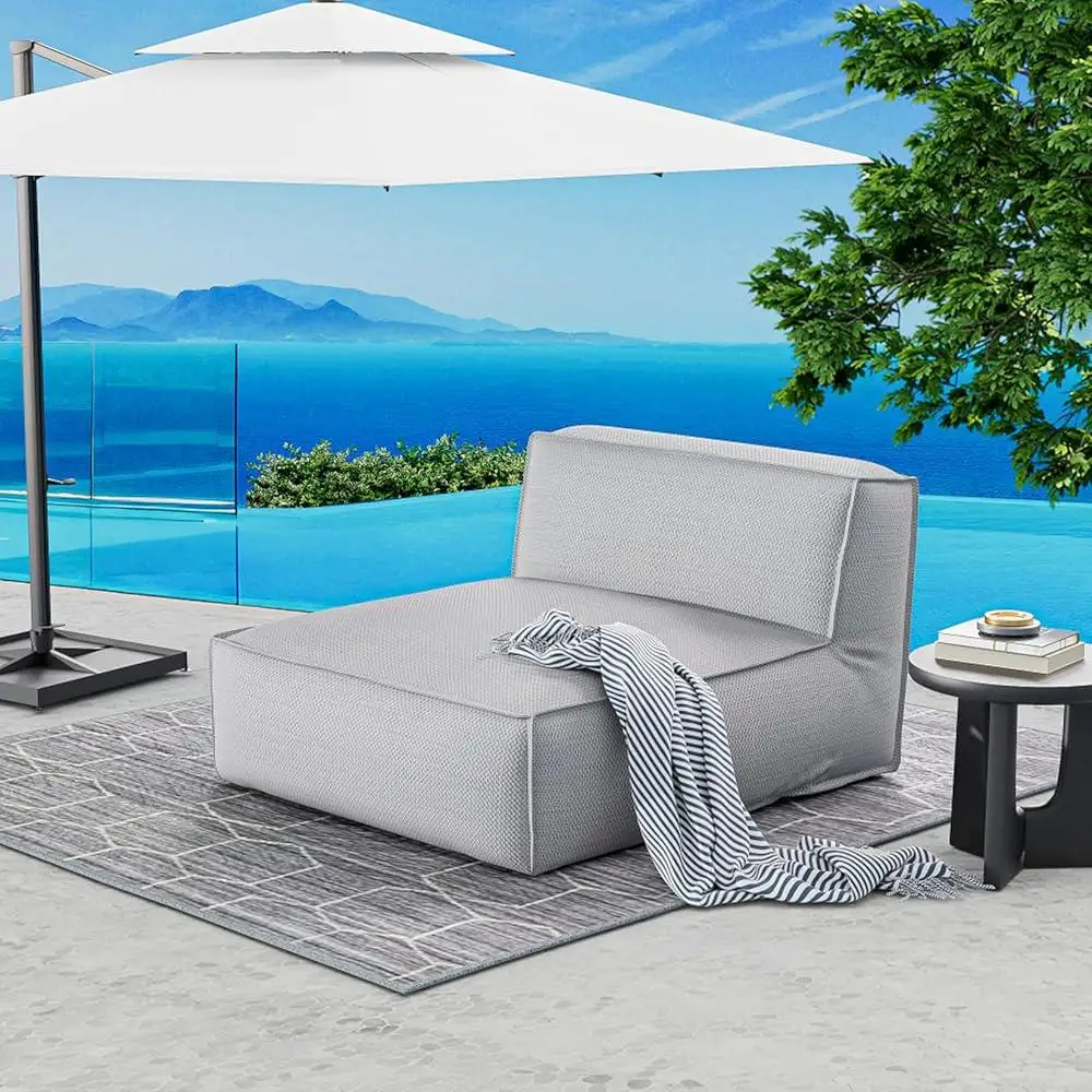Comfortable Outdoor Chaise Lounge Chair 2 Persons Water Repellent Reclining Lounge Chair with Side Pocket Garden Pool Sunbathing 2