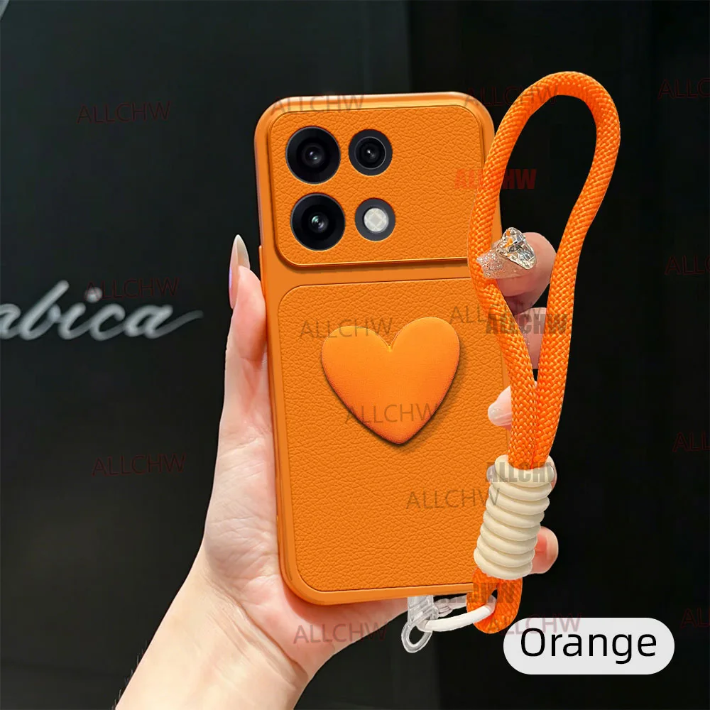 Stylish Shockproof Leather Phone Case with Hand Strap and Love Heart Design