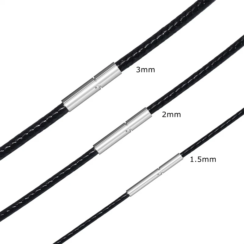 Black Genuine Leather Rope Necklace With Clasp Cord Chain