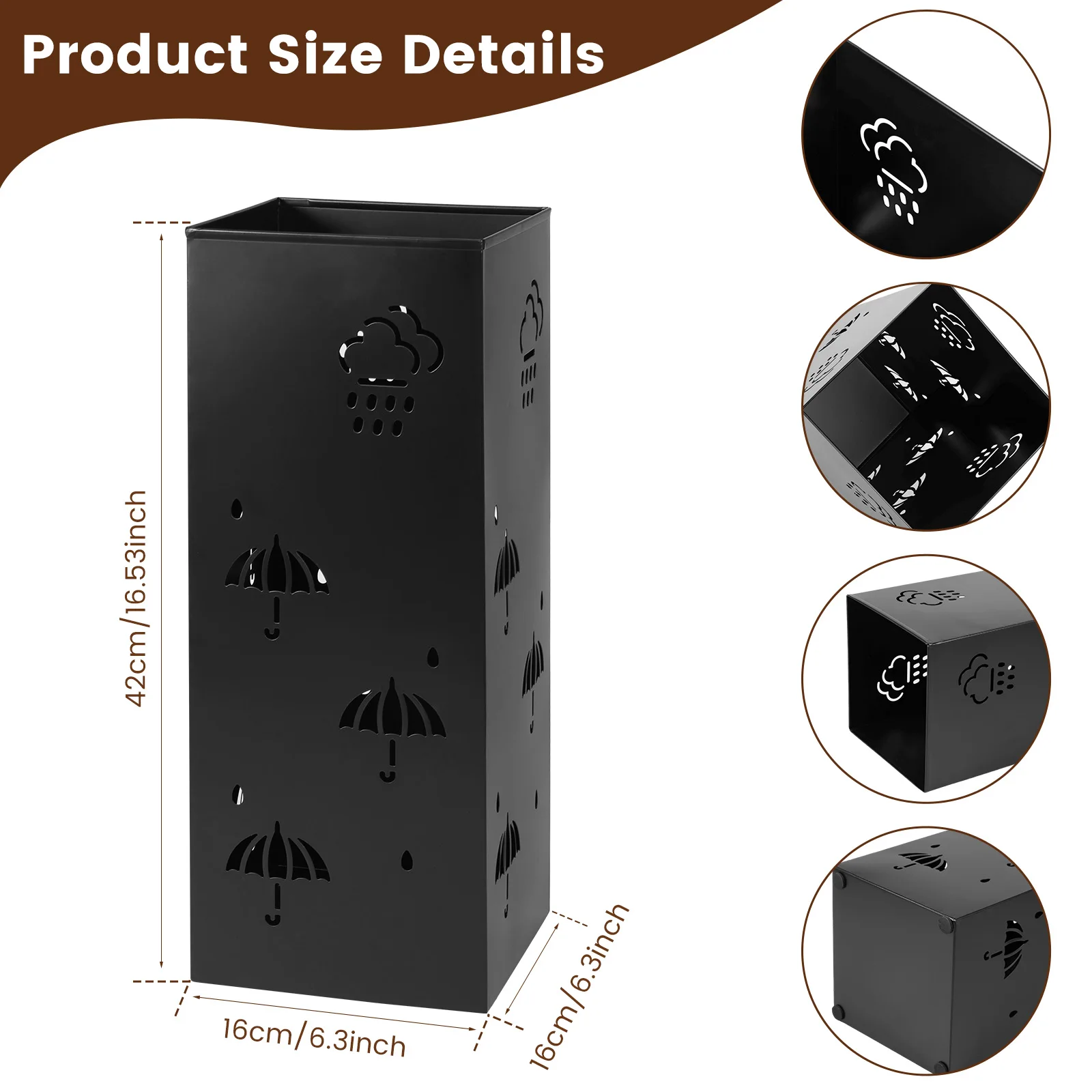 Square Umbrella Stand Rack Metal Durable Stable Holder Multipurpose Storage Container Holds 4-8 Umbrellas for Home Office Decor
