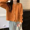 Casual Single-breasted Cardigan Autumn Winter Korean Solid Color Female Clothing Commute Basic Stylish Pockets Knitted Sweaters 4