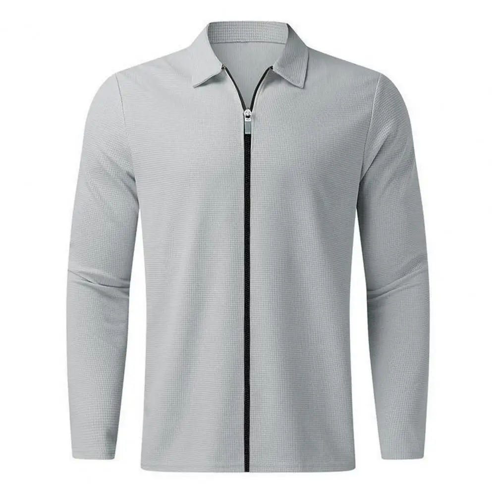 

Zipper Closure Men Shirt Outdoor Sports Shirt Men's Solid Color Long Sleeve Lapel Zipper Placket T-shirt Autumn Winter