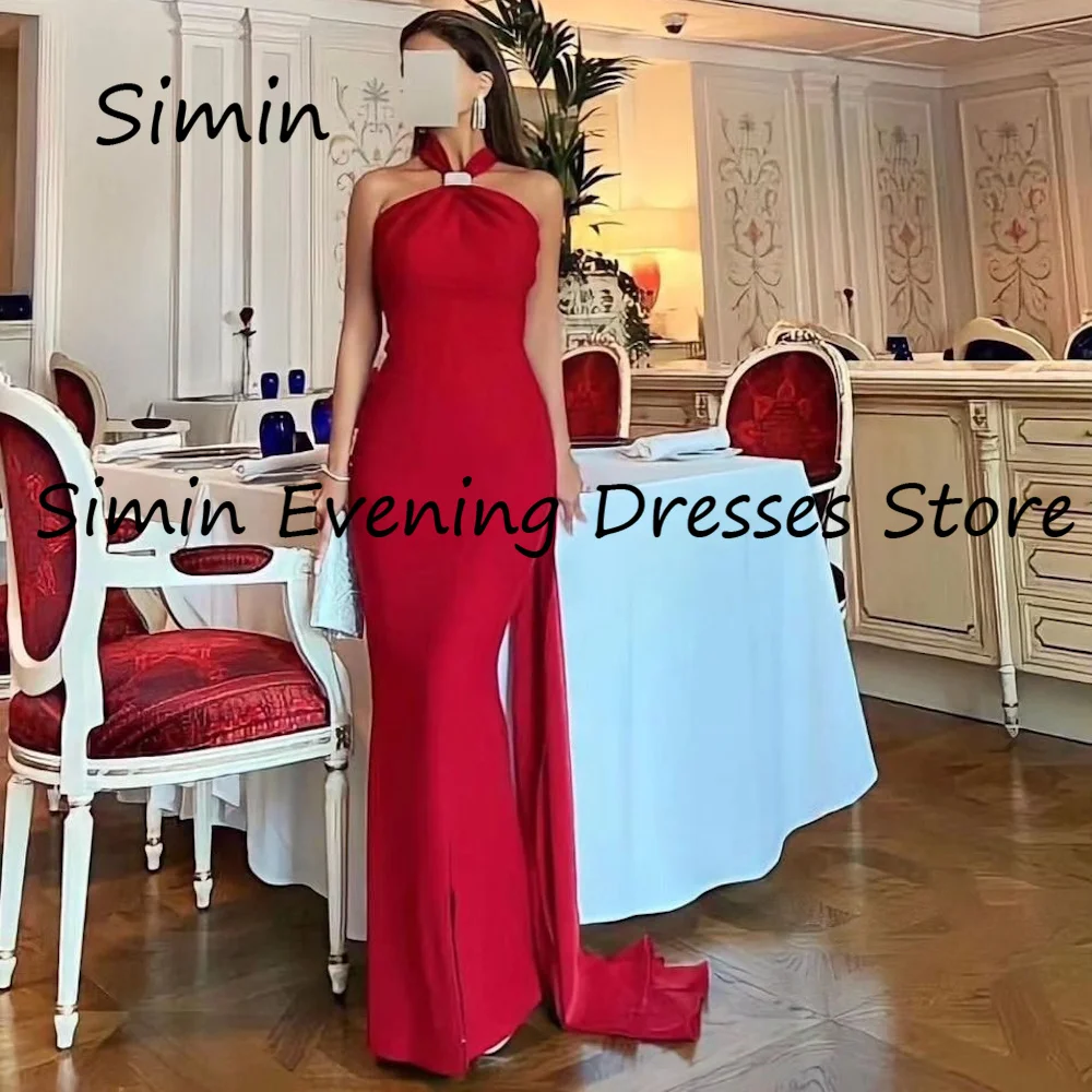 

Simin Crepe Mermaid Halter Ruffle Formal Luxury Prom Gown Floor-length Evening Elegant Pretty Party dresses for women 2023