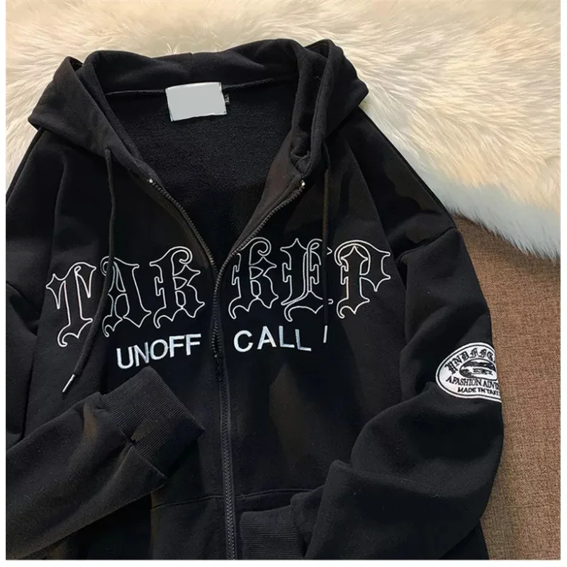 

Y2K Women Vintage Korean Streetwear Zip Up UNOFF CALL Letter Hoodies Harajuku Zipper Jackets Kpop Hip Hop Sweatshirt Tops Coats