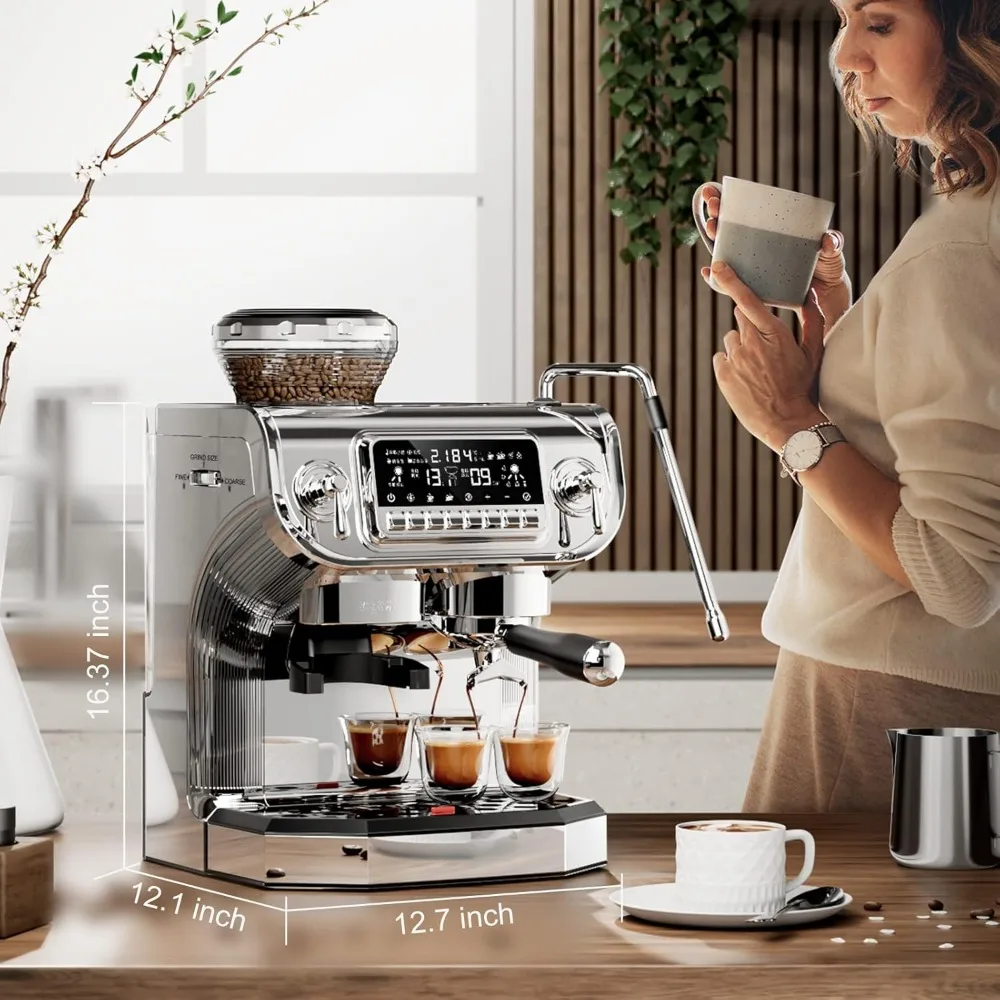 TC530 Espresso Machine with Milk Frother，Semi Automatic Coffee Machine with Grinder,Easy To Use Espresso Coffee Maker 5