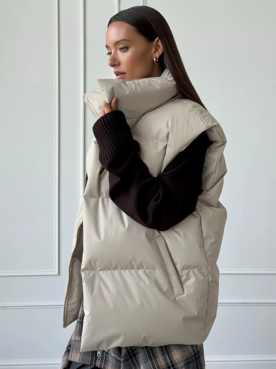 Casual Loose Sleeveless Jackets Parkas Female Winter New Streetwear Outwear For Women Lapel Tank Top Patchwork Coat