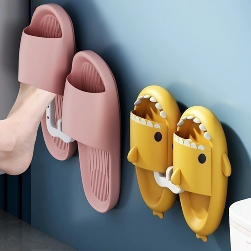 Bathroom Slipper Storage Rack Wall-mounted Hole-free Toilet Shoes Draining Shelf Bathroom Wall Storage Sandal Shelf