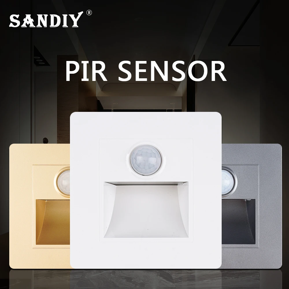 SANDIY Staircase Wall Light with Motion Sensor Led Step Lamp Pir Nightlights Built-in Backlight for Bathroom Corridor 220v 110v