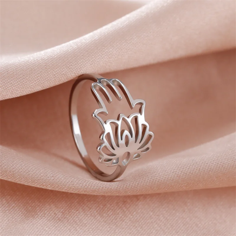 Vintage Edelstahl Lotusblume Ringe für Frauen Mädchen Buddhismus om unalome Yoga Fingerring Hochzeits schmuck Bague Geschenke – Detail 36