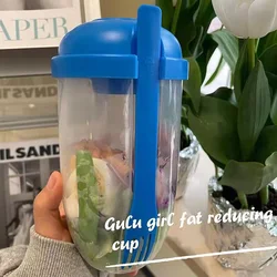 Portable Salad and Snack Cup with Fork - Lunch and Storage Container (Blue)
