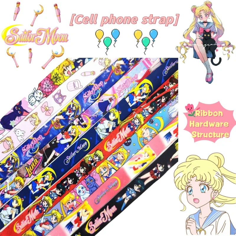 Sailor Moon Anime Cartoon Trendy Lanyard Long Personalized Student Card Lanyard Keychain Lanyard Mobile Phone Lanyard Accessory