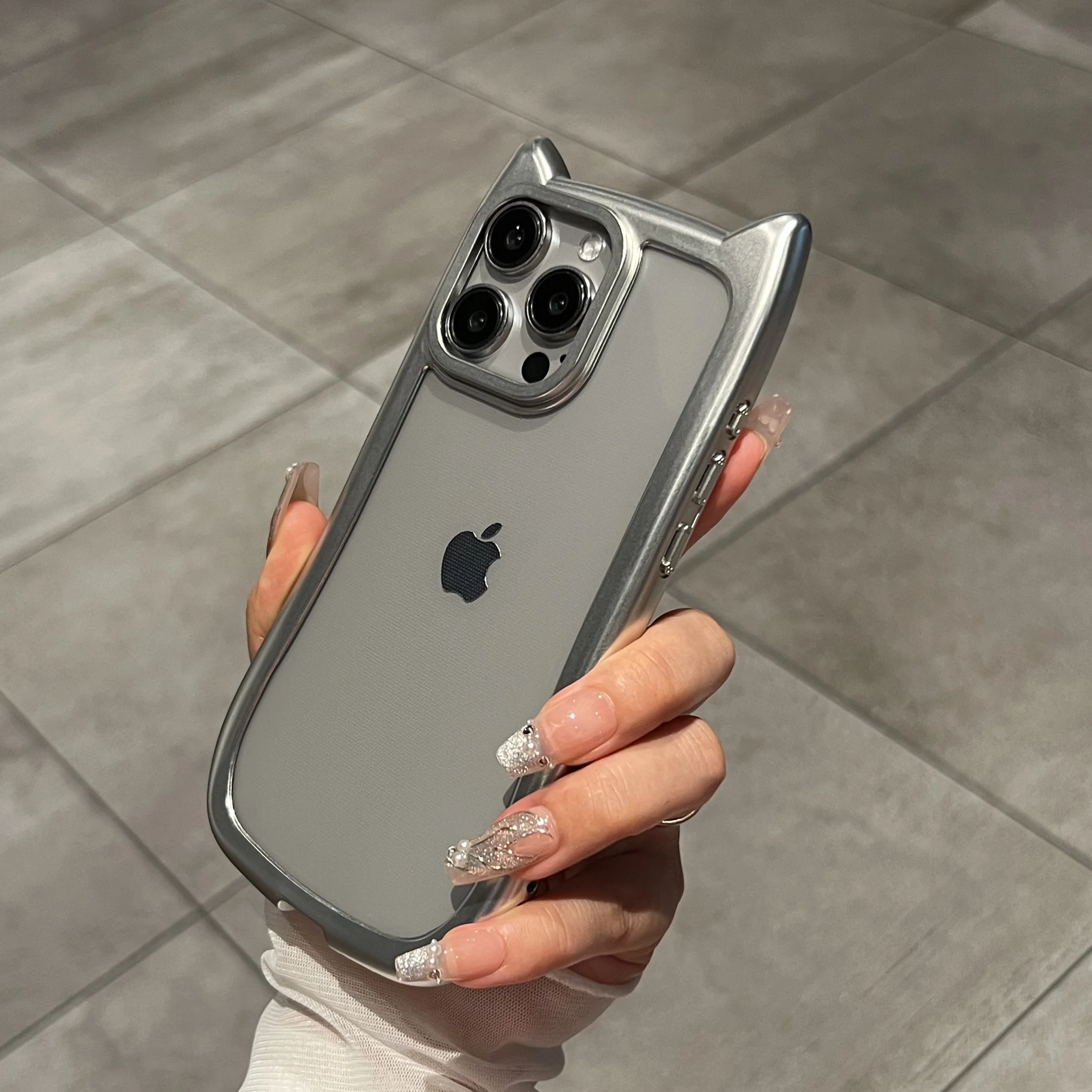 Luxury Plating Soft Silicone Cute Cat Ears Armor Bumper Case For iPhone 17 Air 16 15 14 13 12 11 Pro Max Plus Shockproof Cover 4