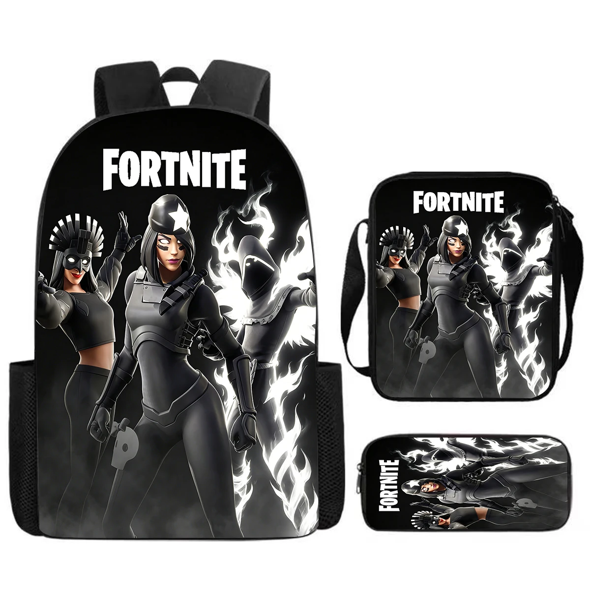 Fortnite Cartoon Backpack Crossbody Bag Pencil Case 3-Piece Set - School Supplies for Boys Girls Age 5-8, Back to School Gift 1